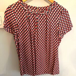 Geometric Print Women's Top - Red, navy & pink